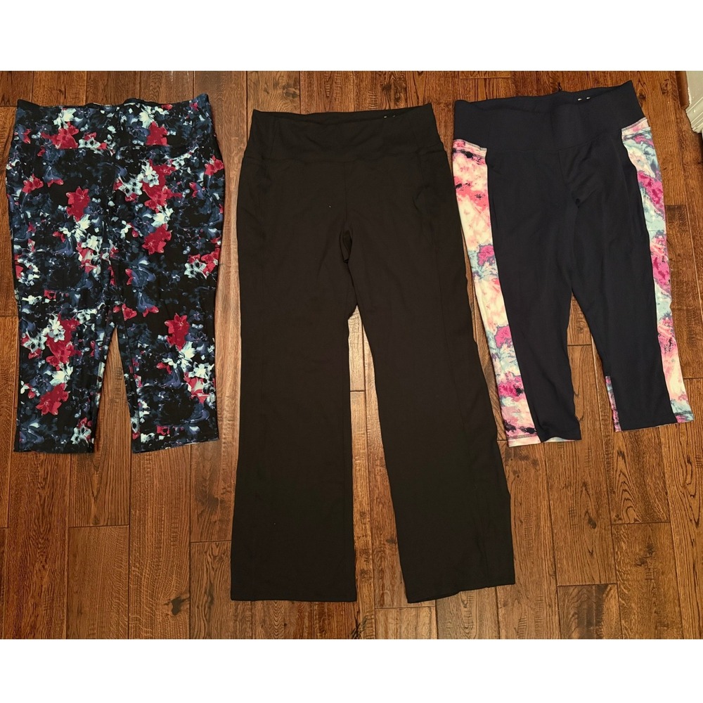 Livi Activewear Bundle Lot 3 Womens 18/20 Yoga Pants Leggings Floral Tie Dye